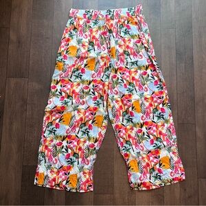 C&C California 100% Linen Floral Tropical Wide Leg pull on Pants Size Large